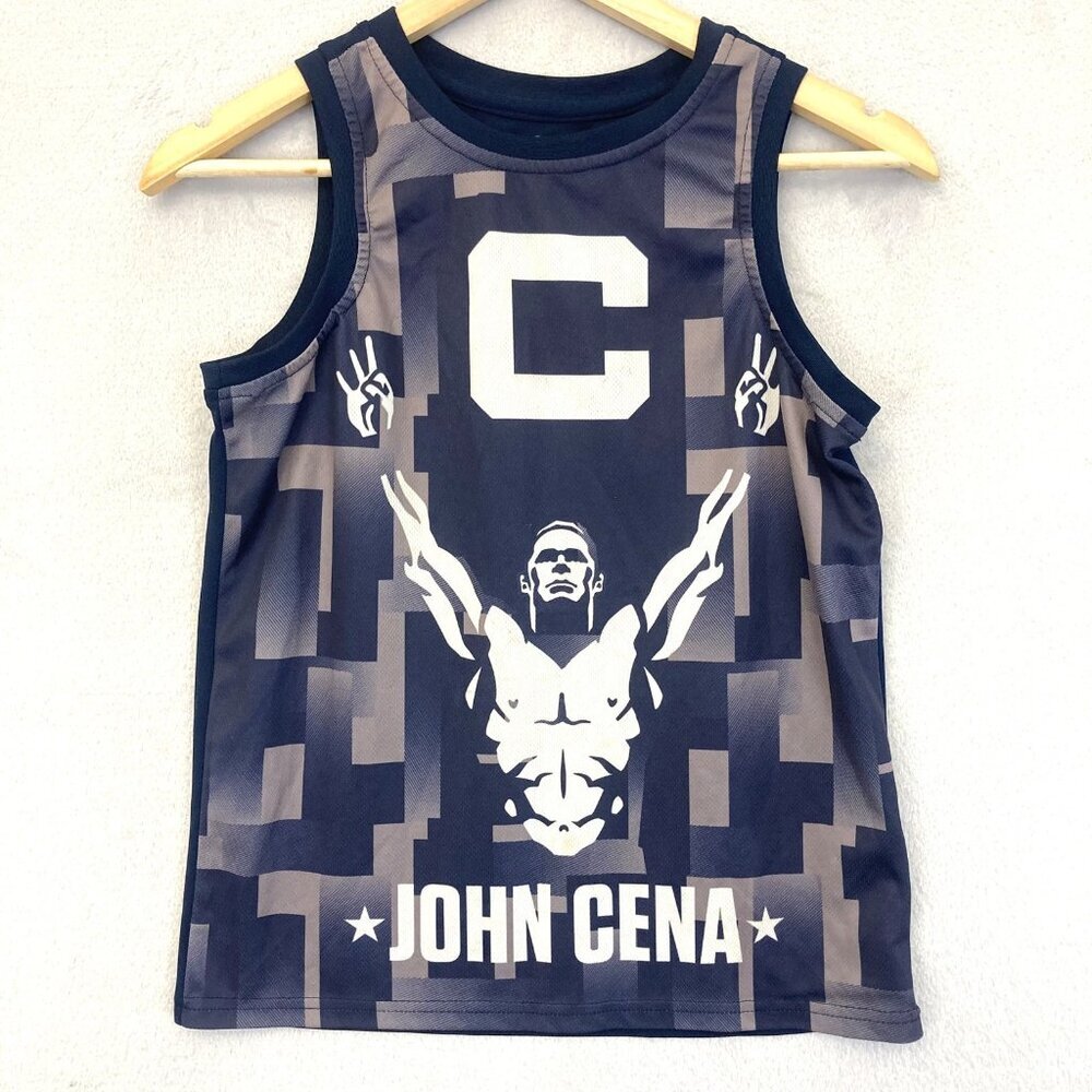 John Cena Shirt Tank Top Youth Boys Large 10/12 Blue WWE Wrestling Never Give Up